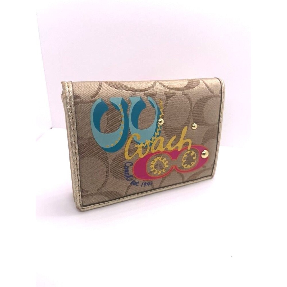 Coach Poppy Pop C Signature Graffiti Light Gold Wallet Small